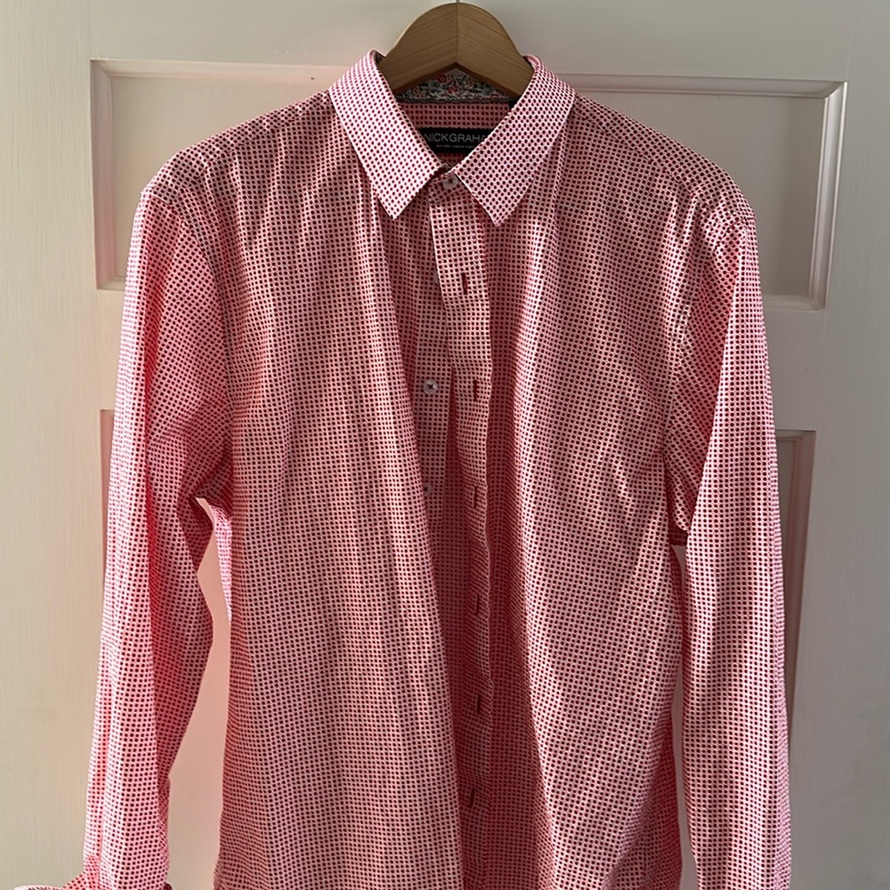 Nick Graham red olives stretch fit shirt 17-17.5 36-37 XL
